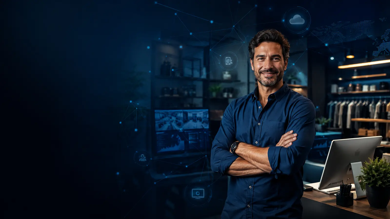 Empresário em ambiente de trabalho conectado